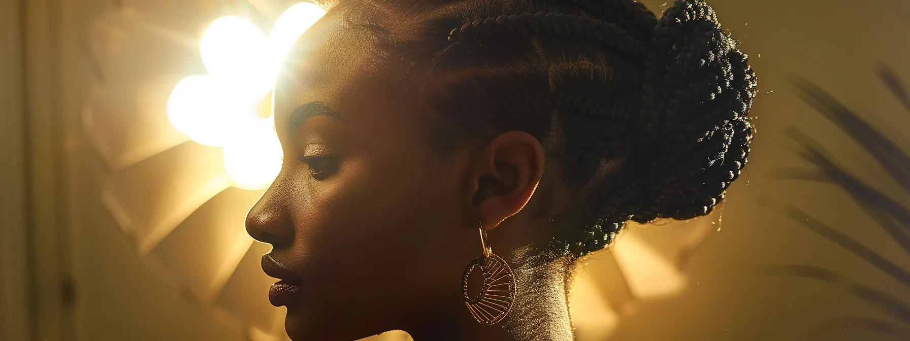 a woman with intricate african braided hair in a stylish and elegant design.